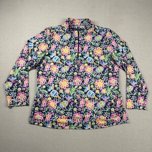 Katherine Way Sweater Womens 2xl 1/3 Zip Floral Pickle Ball Performance Mock USA